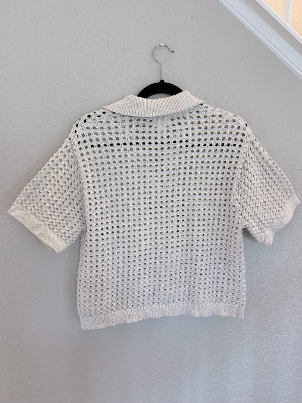 H&M Crochet Open-Collar Polo Sweater Top – Cream, Size S - Picture 5 of 7